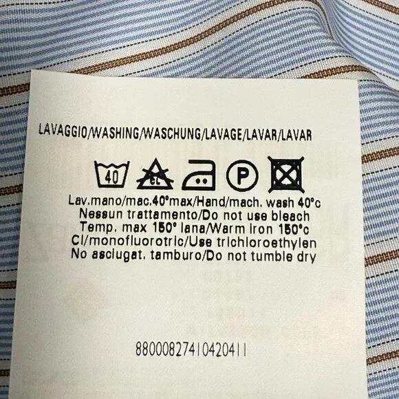 NWT Zanella Mens Shirt Blue Tan Stripe Long Sleeve Button Up w/French Cuff. - Picture 10 of 10